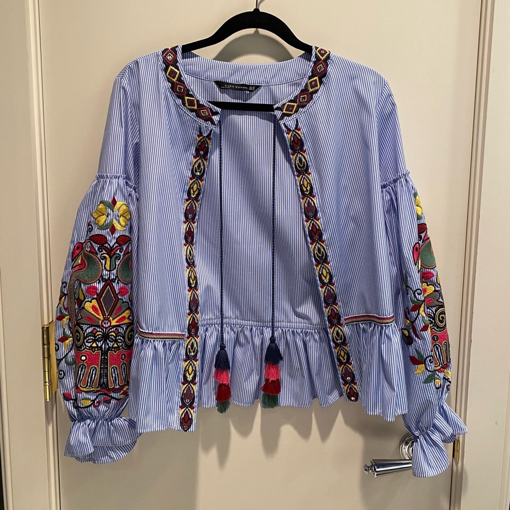 ZARA Stripped Embroidered Open Top